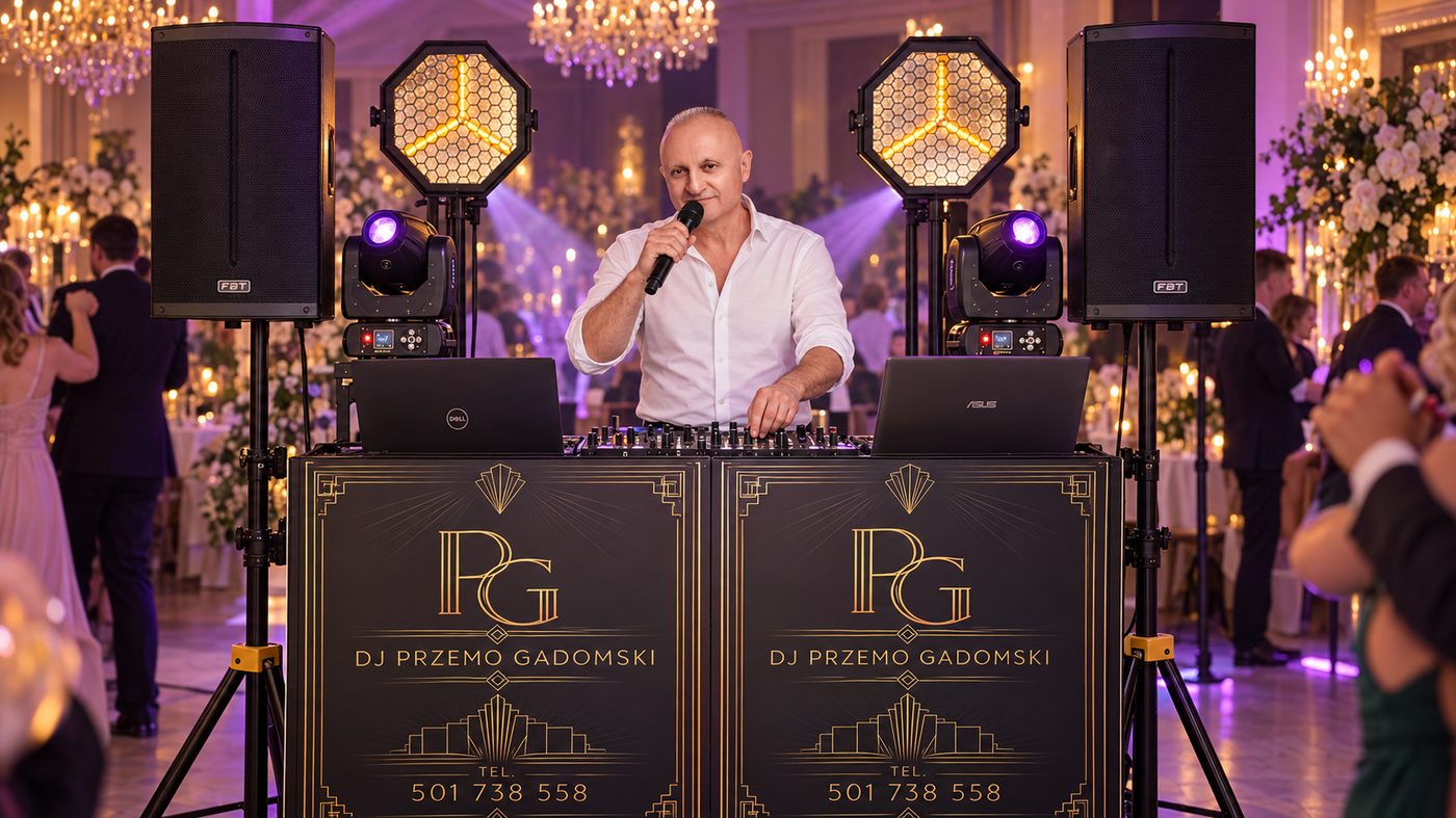 Profesjonalna konsoleta i oświetlenie sceniczne DJ Przemo Gadomski na weselu